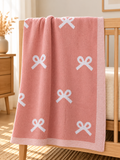 Bow Print Knit Baby Blanket | Pink