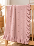 Ruffle Trim Knit Baby Blanket | Blush Pink