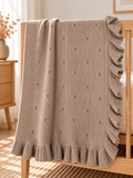 Ruffle Trim Knit Baby Blanket | Latte