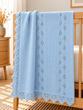 Lace Stripe Crochet Edge Knit Baby Blanket | Sky Blue