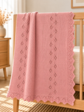 Lace Stripe Crochet Edge Knit Baby Blanket | Dusty Rose