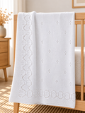 Scallop Lace Border Knit Baby Blanket | White