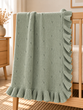 Ruffle Trim Knit Baby Blanket | Sage
