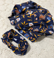 Swaddle Wrap Jersey Knit + Headband with Knot - Navy